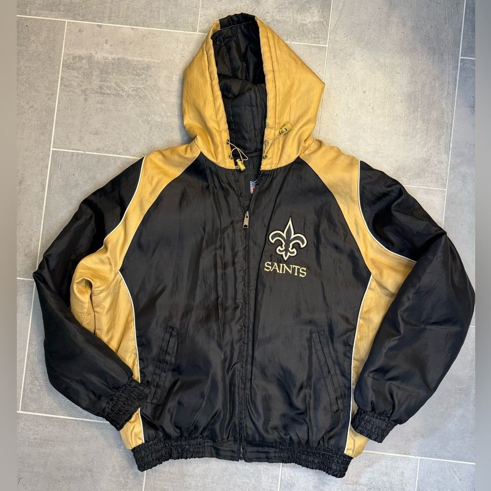 NFL NEW ORLEANS SAINTS G-III Black /Gold Charcoal Hooded Full-Zip Jacket SIZE XL
